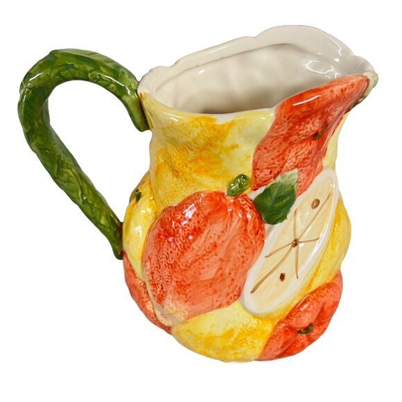 WCL Ceramic Raised Fruit Pitcher 64 oz Iced Tea Lemonade Vtg Farmhouse Country - Picture 2 of 13